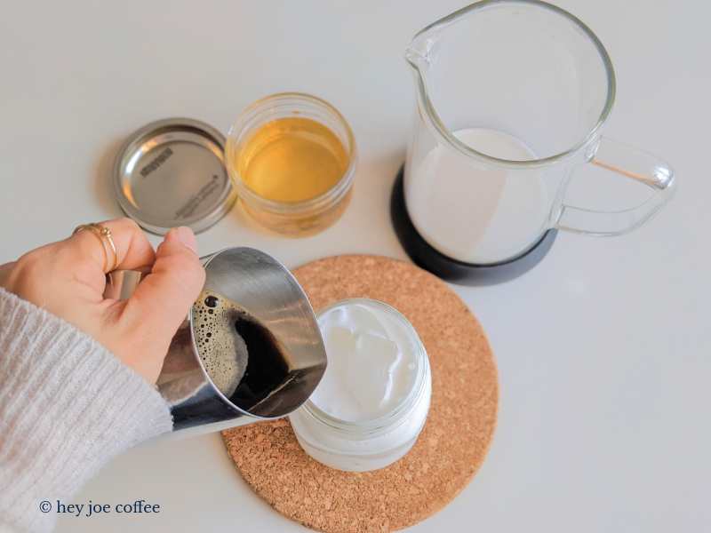 Pour Espresso Into Caramel Iced Coffee