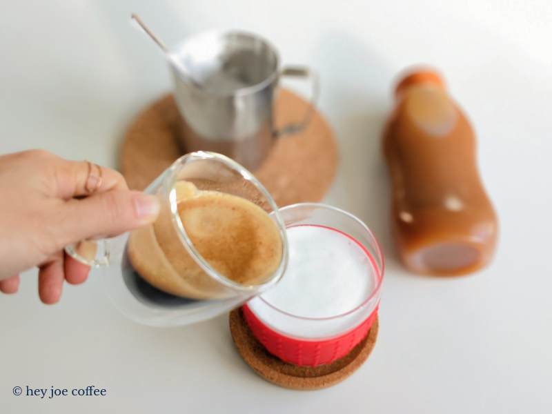 Pour Espresso Into Caramel Macchiato