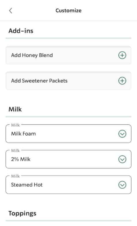 Customizations on Starbucks App