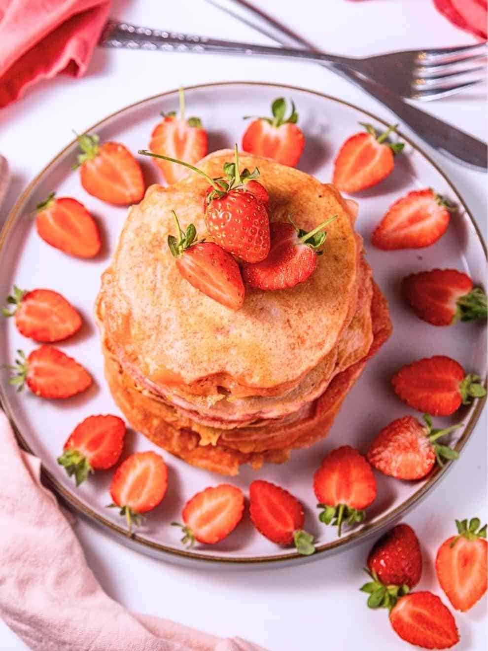 Light & Fluffy Fresh Strawberry Pancakes