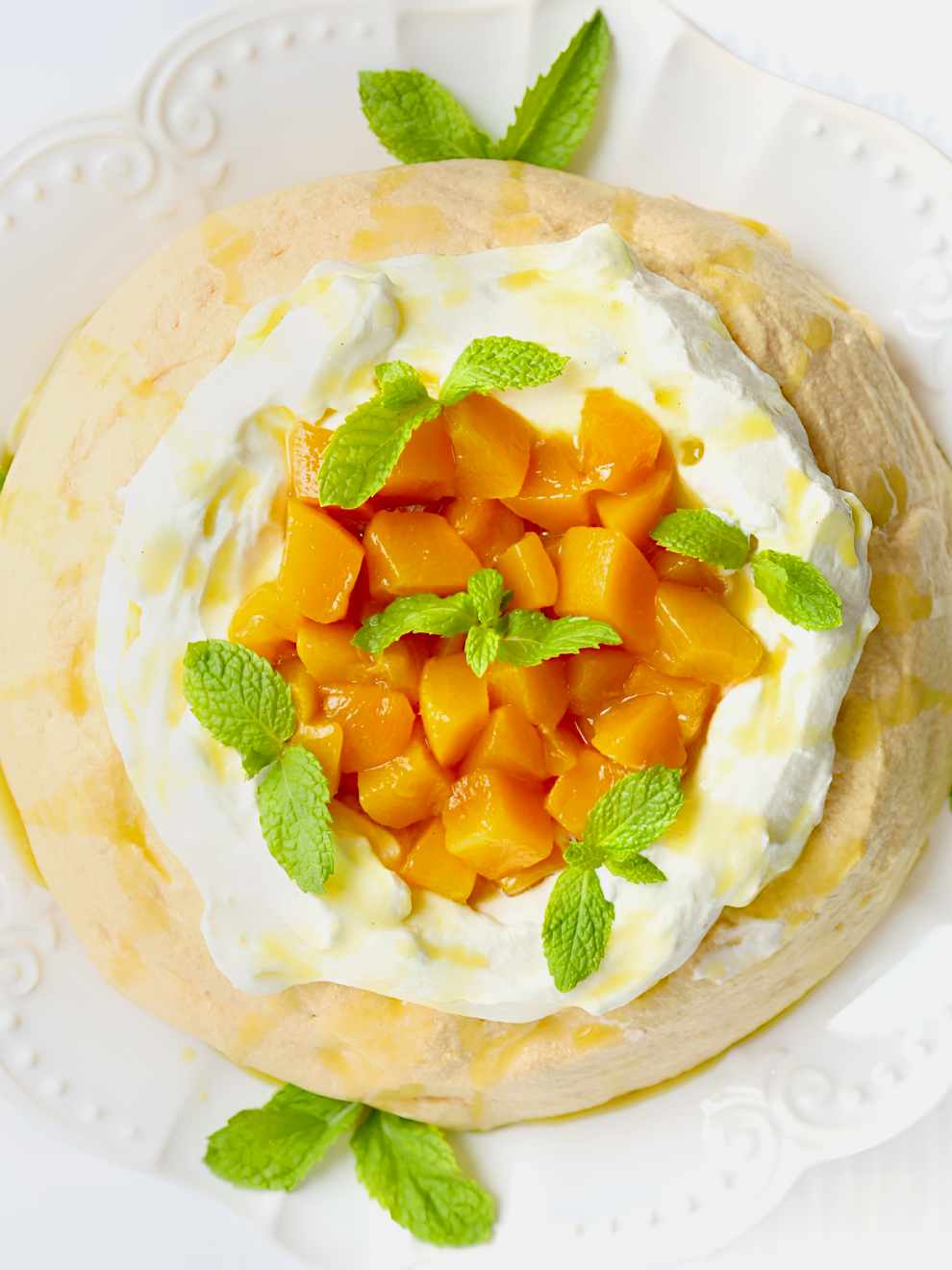 Keto Pavlova with Peaches and Cream